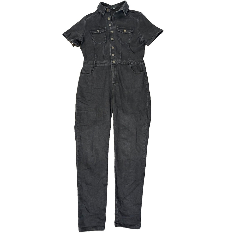 Haute Monde Women's Black Denim Short Sleeve Jumpsuit Size Large